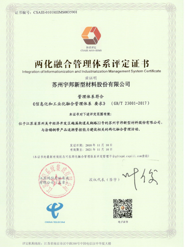 Certificate of Evaluation of Dual Integration Management System